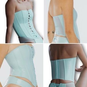 NWT Savage X Fenty teal light blue snakeskin corset top S